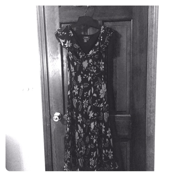 Black flare dress with cream flowers