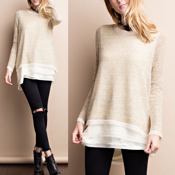 Bellanblue Tops - 🆕CAROLYN chiffon layered cozy sweater - OATMEAL