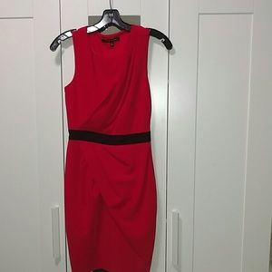 Cynthia Steffe red dress with black ribbon detail