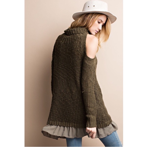 TAYLOR cold shoulder ruffle tunic top - OLIVE - Picture 2 of 4