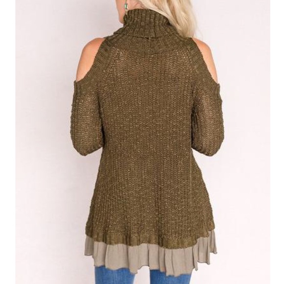 TAYLOR cold shoulder ruffle tunic top - OLIVE - Picture 4 of 4