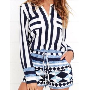 LULUS 💋 IVORY & BLUE STRIPED ROMPER
