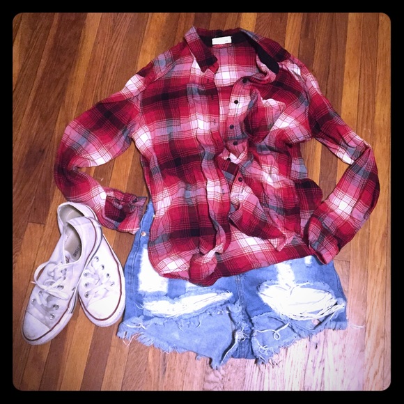 Red plaid button down