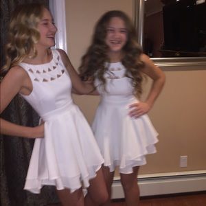 Open back cut out white fit and flare dress