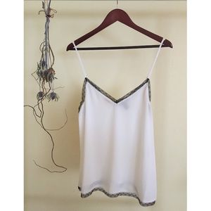 Semi-sheer White Cami with Black Lace Detailing