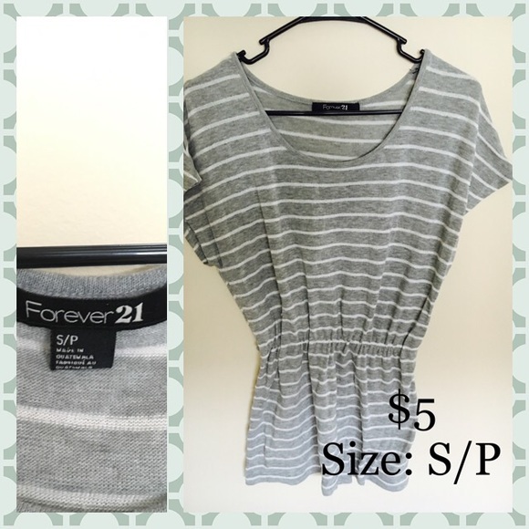 Grey and White Striped Forever 21 T-shirt