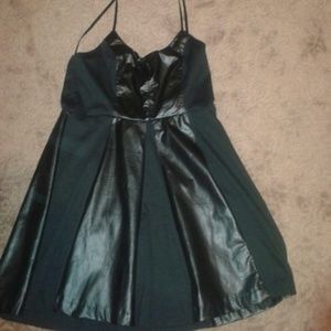 Black pleather panel skater dress