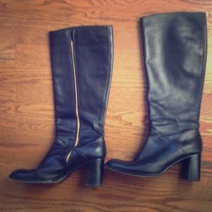 J Crew Black Leather Knee High Boots