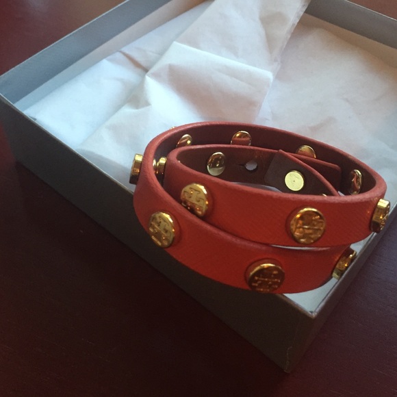 Tory Burch double-wrap logo stud bracelet