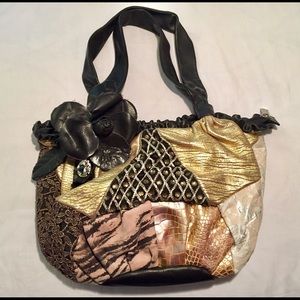 Renato Angi Venezia Black and Gold Shoulder Bag.