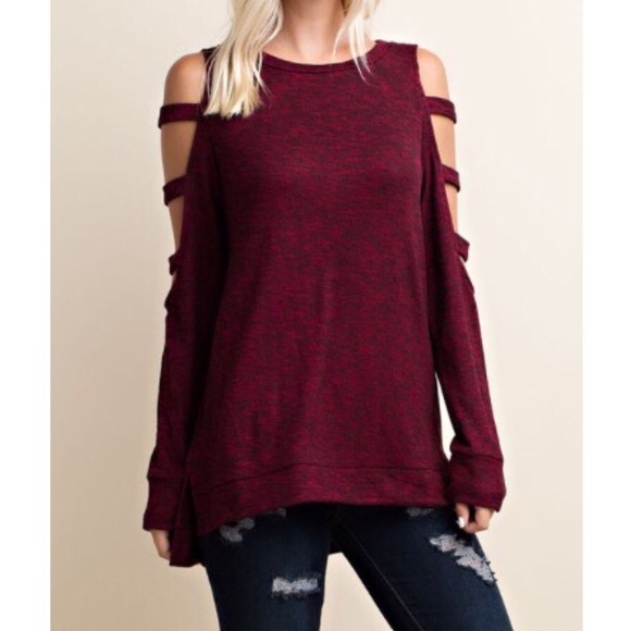 🌺❗️LAST❗️Burgundy cold shoulder sweater top - Picture 3 of 4