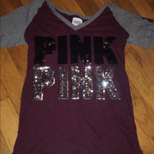 PINK Victoria's Secret Maroon bling t-shirt