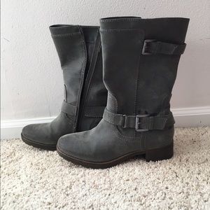 Gray mid-calf boots