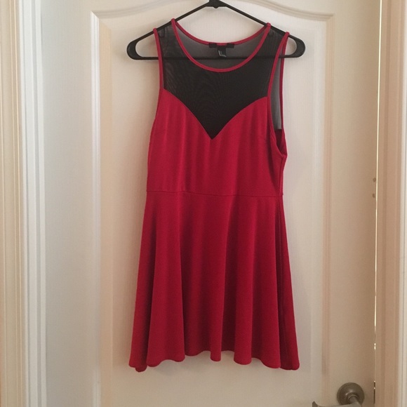 Red with black mesh skater dress.