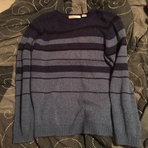Blue striped sweater.