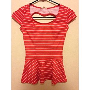 Stripped Coral Peplum - heart back cutout
