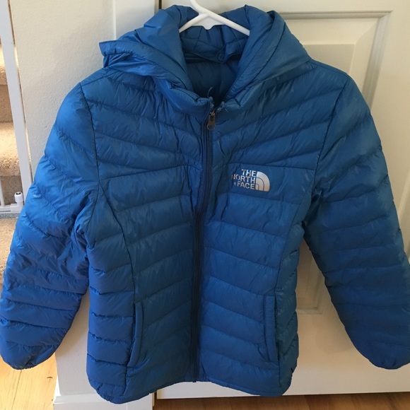The North Face blue light puffer jacket
