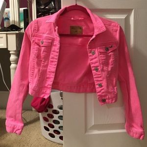 cropped Hollister hot pink jean jacket
