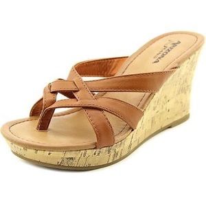 Tan cork bottom wedges