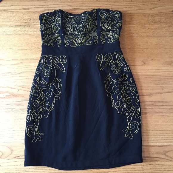 Black and gold strapless dress
