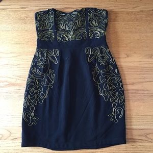 Black and gold strapless dress