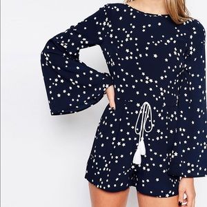 Navy star print romper