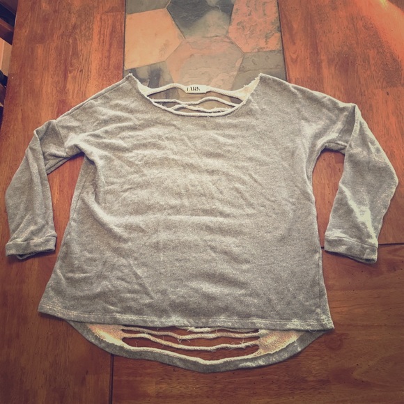 Grey Sweatshirt with Ripped Detailing