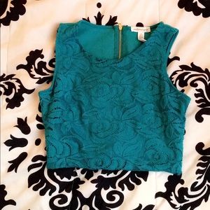 Blue lace design crop top