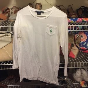 White, pocketed 3/4 length sleeve tee