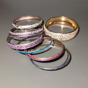 Pastel and Gold Patterned Bangle Bracelets