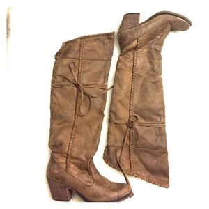 Brown western inspired boots - just below the knee
