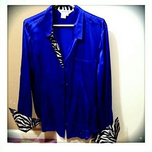 Royal blue, long sleeve, w/ zebra accent, silk