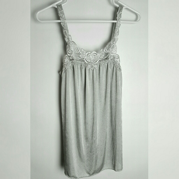 Urban Outfitters Silver Silk Feel Embroidered Tank - Picture 1 of 4