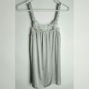 Urban Outfitters Silver Silk Feel Embroidered Tank