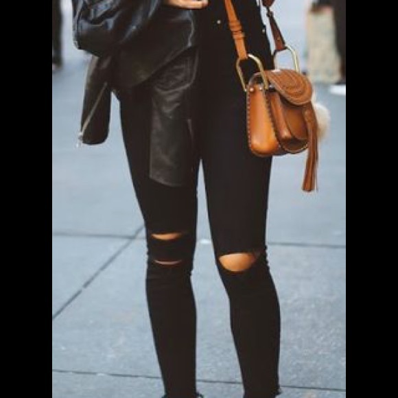 Juniors Black ripped skinny jeans medium rise