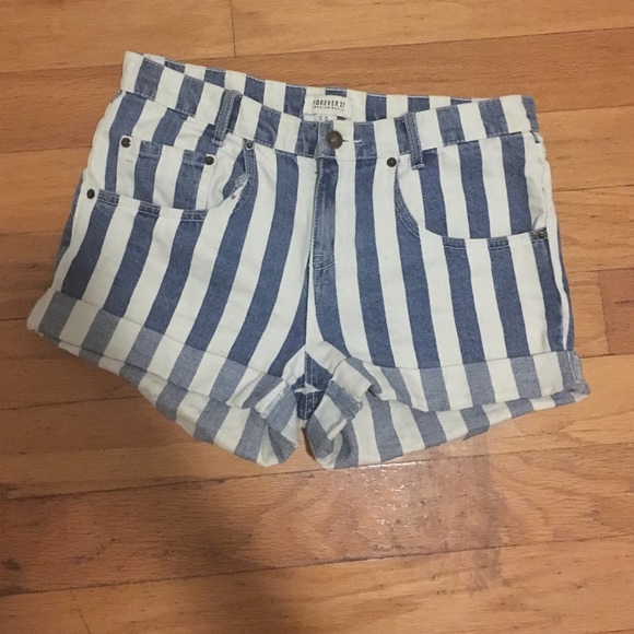 F21 Striped Denim Shorts