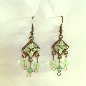 Bronze Earrings with Green Crystals