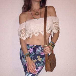 Cream Lacey crop top