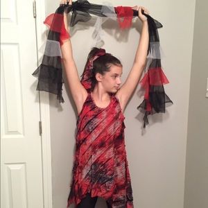 Splash dye lyrical dance costume/hair piece/sash.