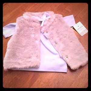 NWT LONG SLEEVED SKY BLUE SHIRT AND FAUX FUR VEST