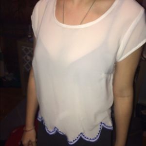 Sheer White w/ Blue Detail Top
