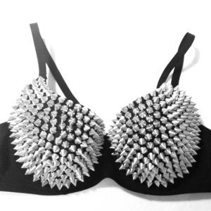 Black and Silver Spiked Demi Bra