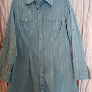 2 Blouses - Teal Blue and Black Knee Length Shirts
