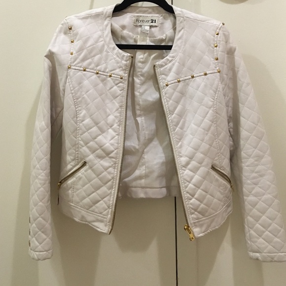 Pleather White Jacket with gold Stud Details