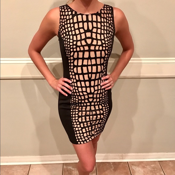 MASLAVI Snake Skin Black and Tan Cocktail Dress