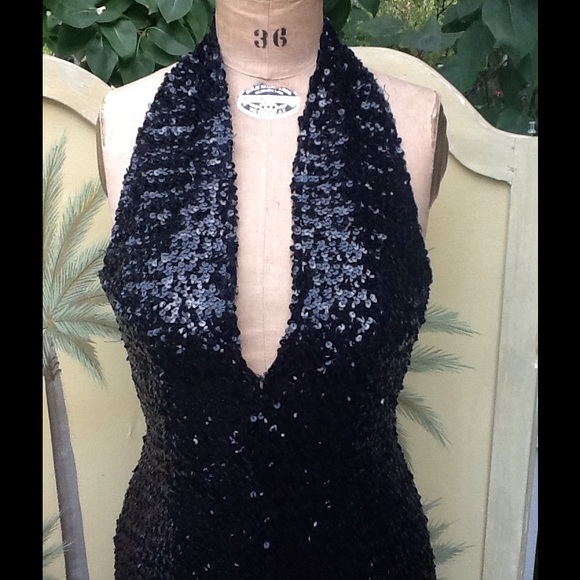 VTG FULL SEQUINED HALTER MAXI GOWN - Picture 2 of 4