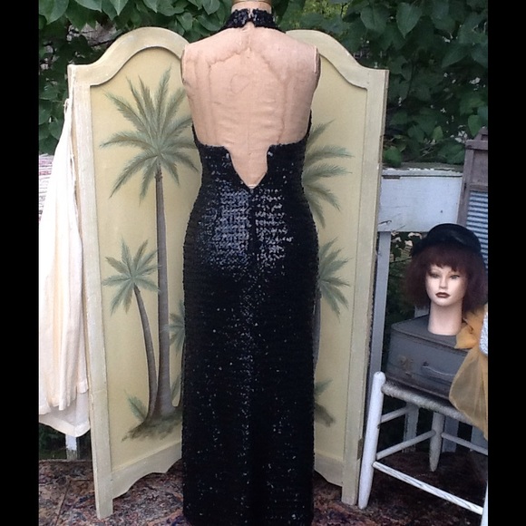 VTG FULL SEQUINED HALTER MAXI GOWN - Picture 4 of 4