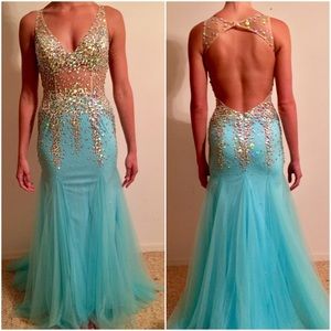 PANOLPY Baby Blue Sequin Open Back Prom/Pageant