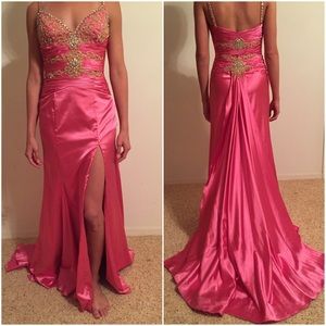 TERANI Couture Pink & Gold Sequined Prom/Pageant