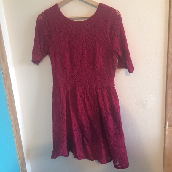 Magenta Lace Dress with Sleeves